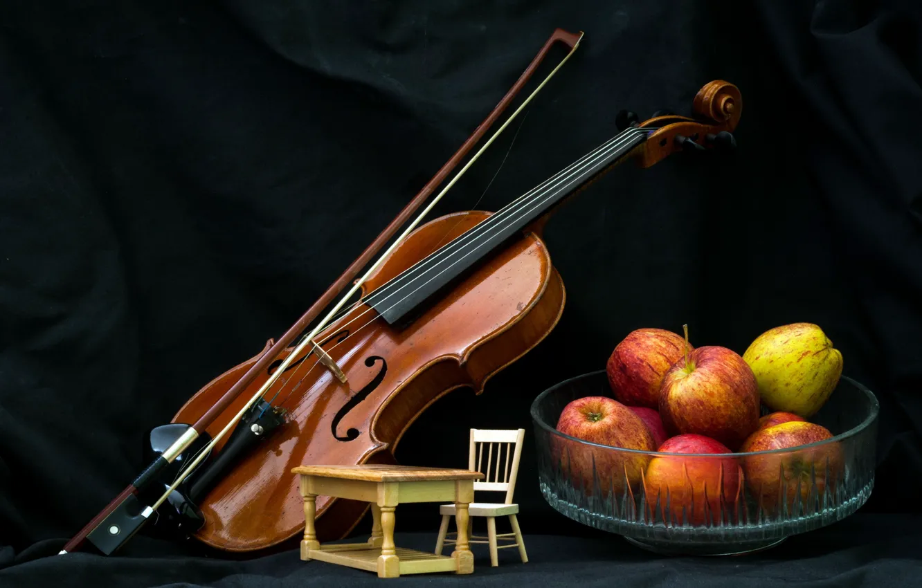 Фото обои музыка, скрипка, яблоки