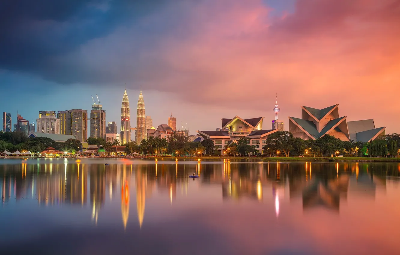 Фото обои закат, город, Малайзия, Куала Лумпур