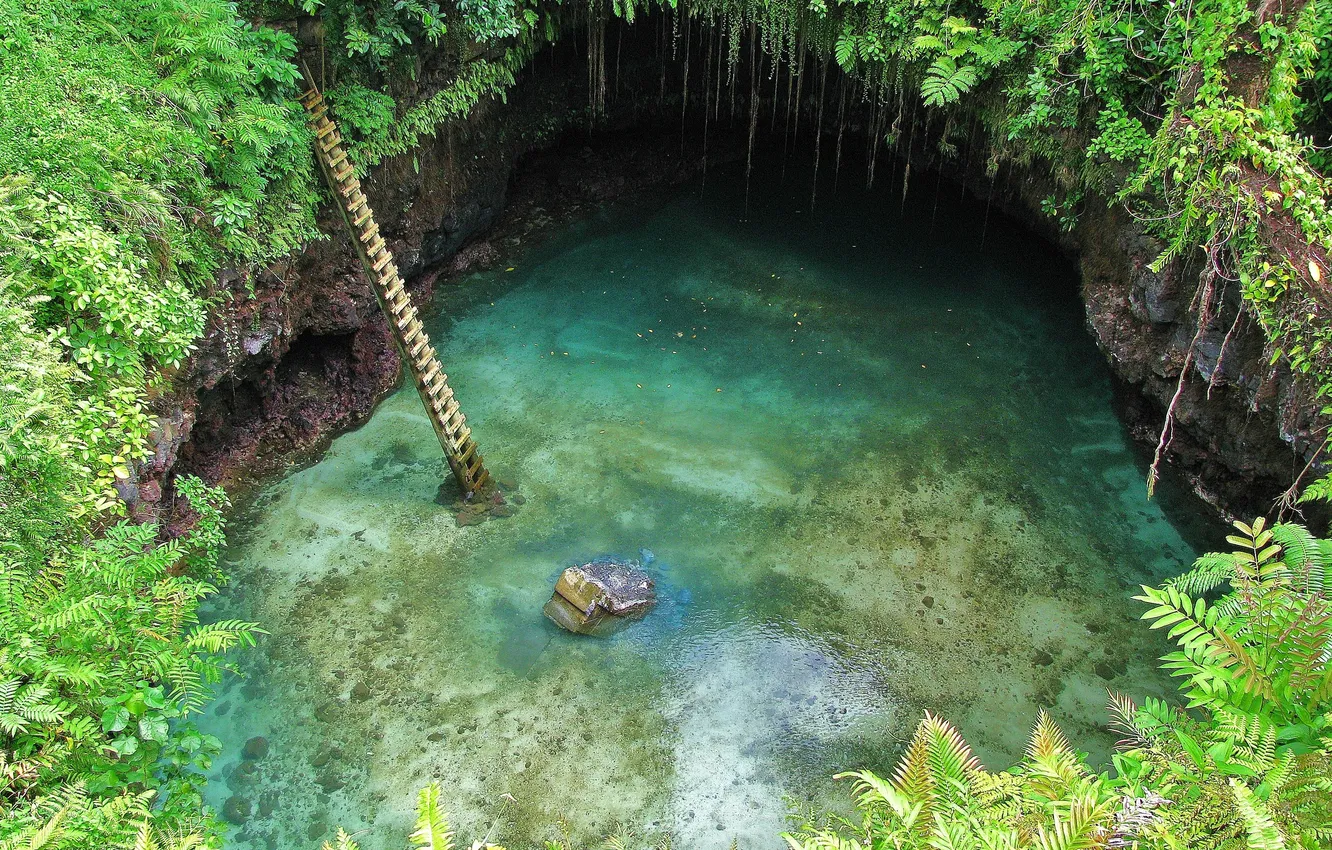 Фото обои вода, джунгли, пещера, красотище