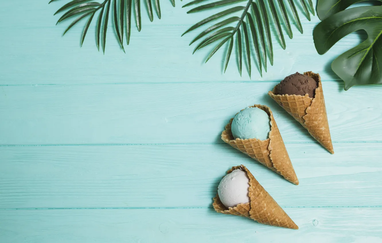 Фото обои мороженое, десерт, leaves, шоколадное, ванильное, ice-creams