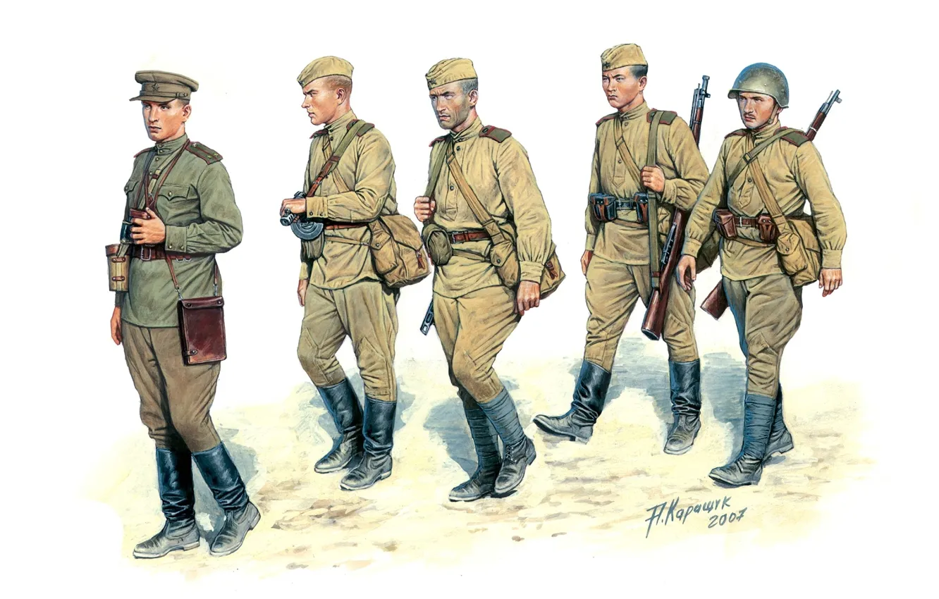 Фото обои оружие, рисунок, солдаты, мужчины, пехота, Красная армия