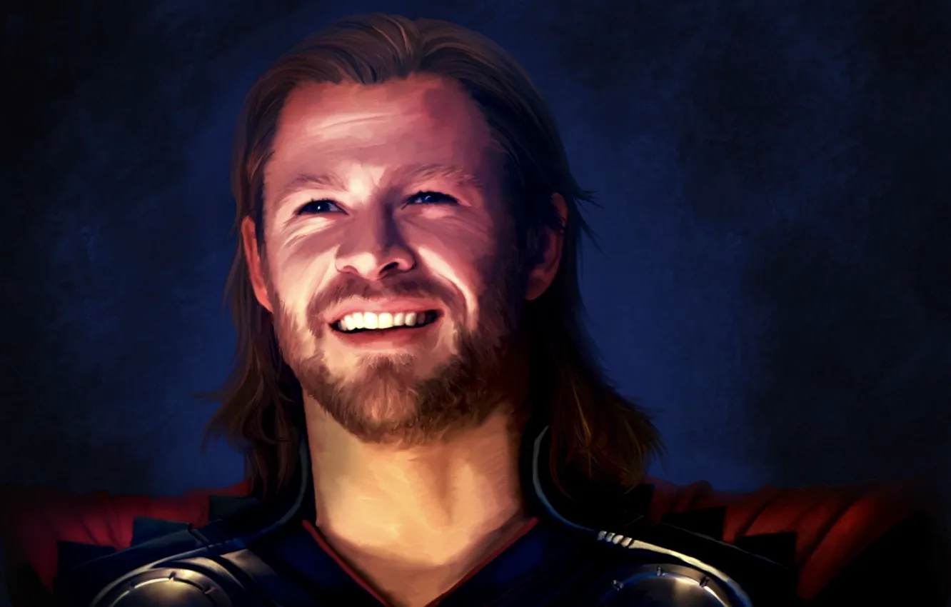 Фото обои взгляд, улыбка, Marvel, Thor, Тор, Крис Хемсворт, smiling, Chris Hemsworth