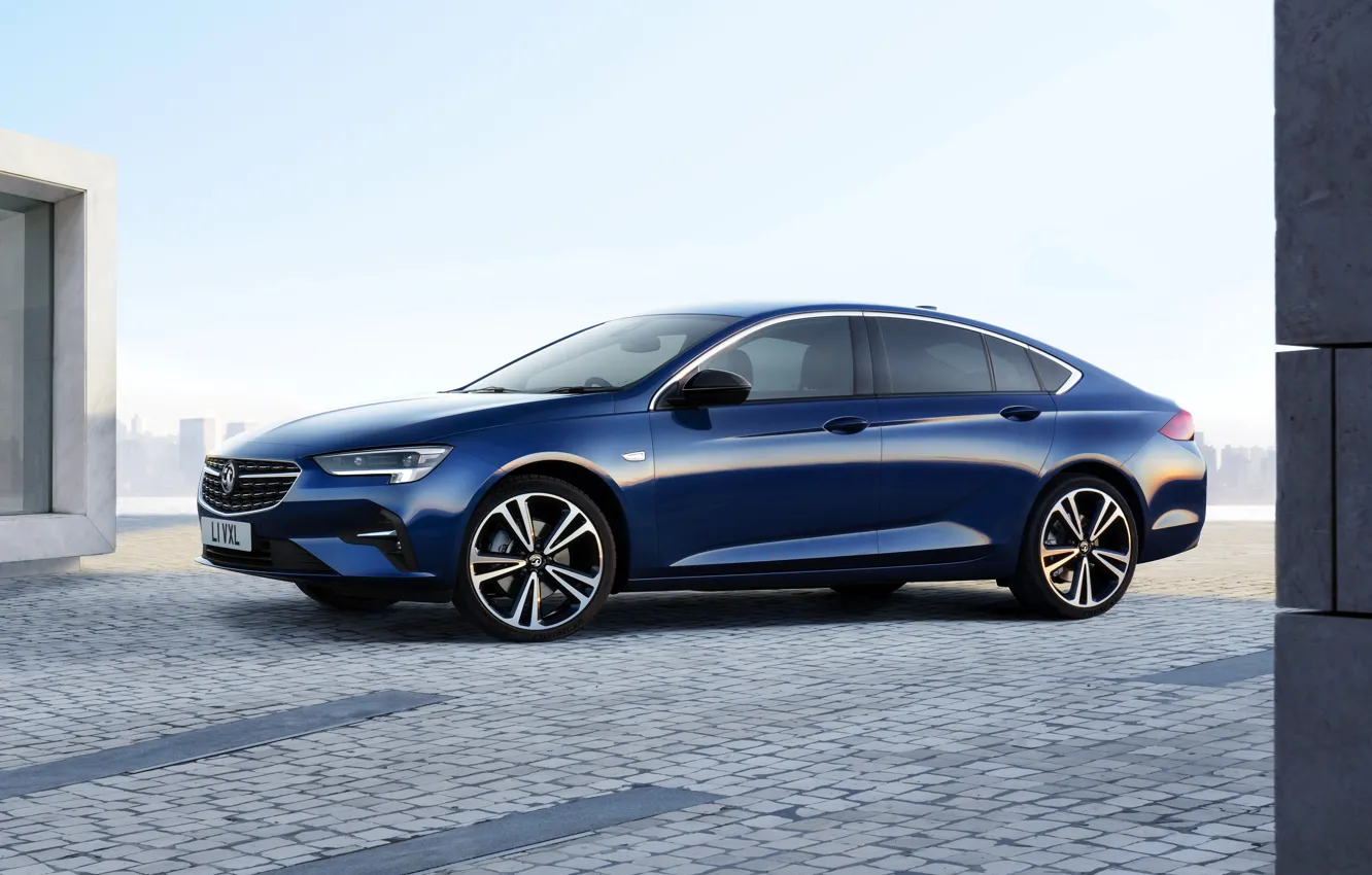 Фото обои синий, Insignia, Opel, седан, вид сбоку, Vauxhall, 2020, Insignia Grand Sport