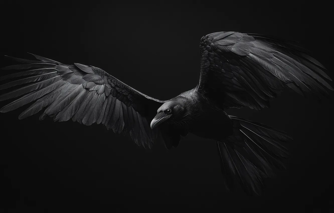 Фото обои птица, black & white, крылья, черно-белое, ворон, raven, wings, nocturnal