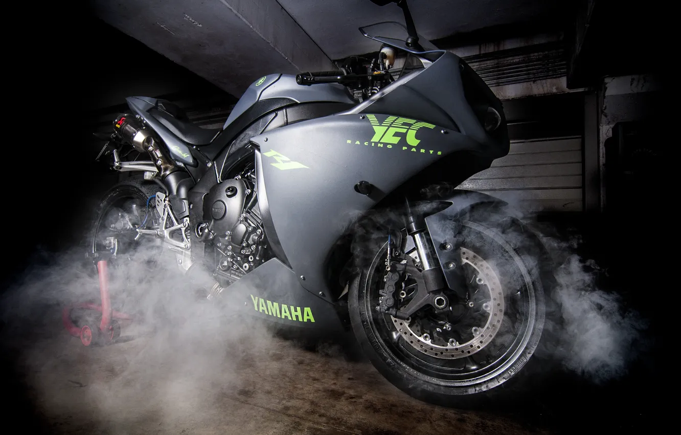 Фото обои Smoke, YZF-R1, Light green, Matte grey