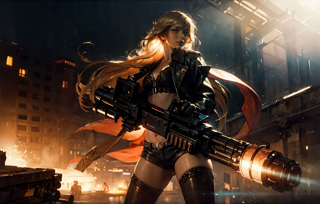 Фото обои girl, weapon, warrior, AI art