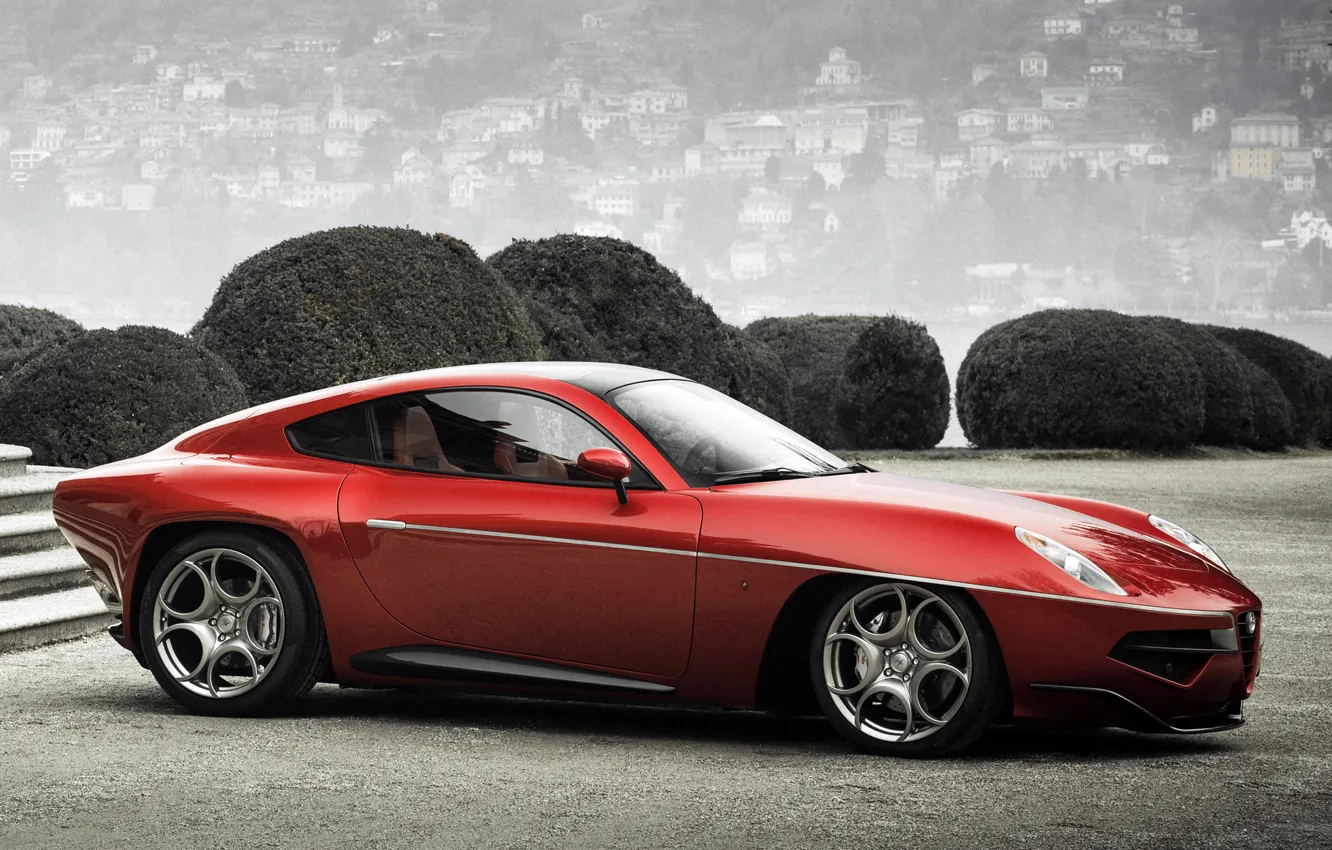Фото обои красный, Alfa Romeo, автомобиль, вид сбоку, красивый, Touring, Disco Volante