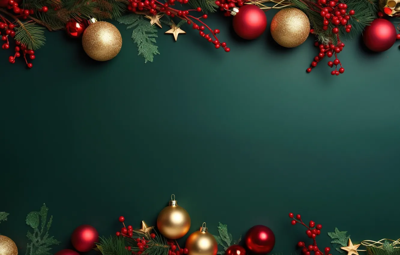 Фото обои украшения, темный фон, шары, Новый Год, Рождество, golden, new year, happy