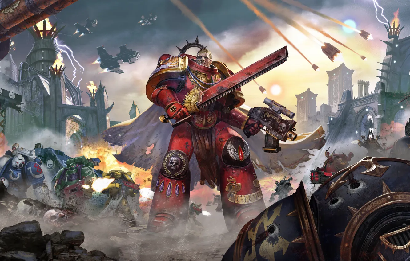 Фото обои оружие, взрывы, корабли, меч, броня, битва, Eternal Crusade, Warhammer 4000