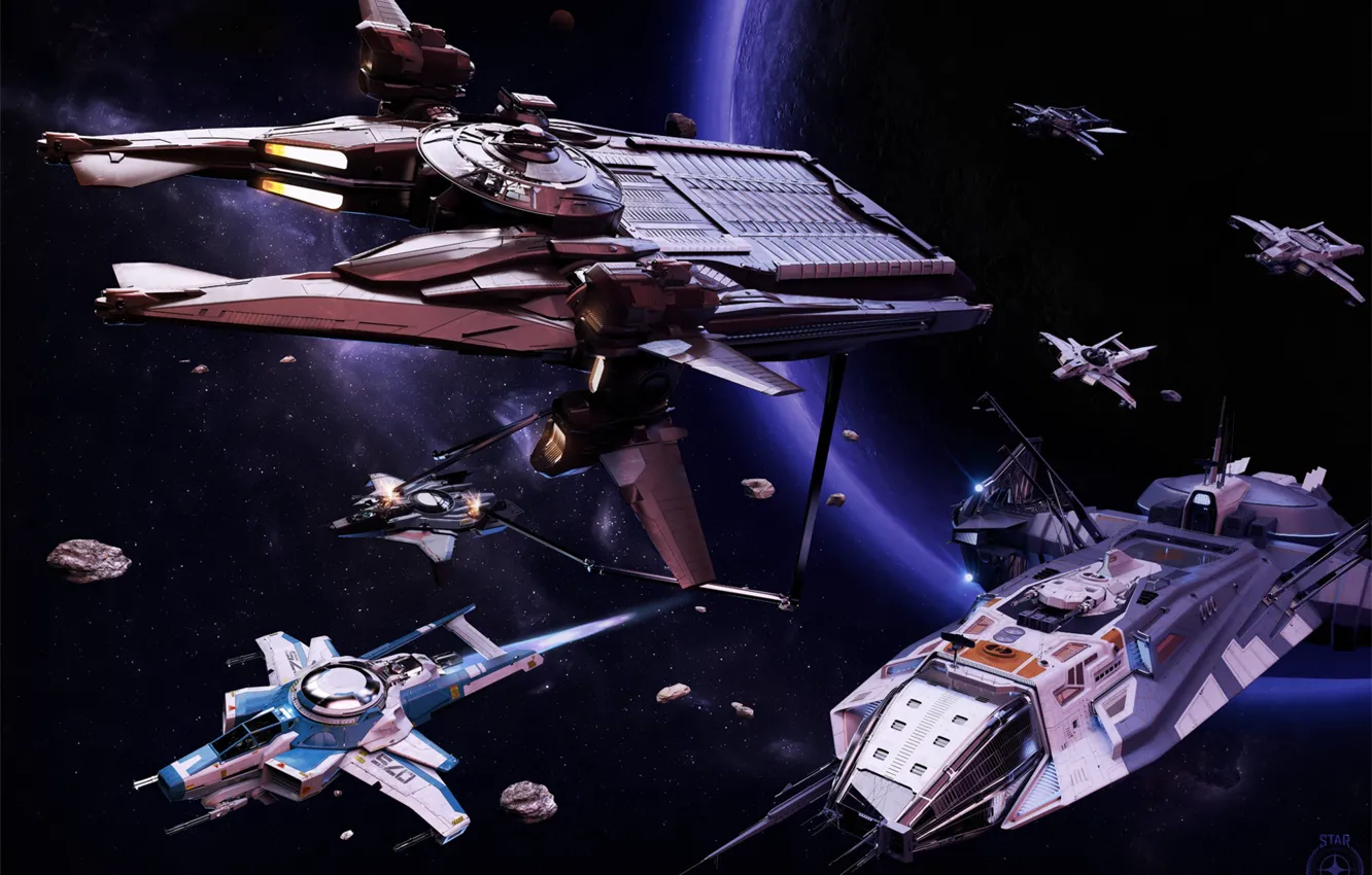 Фото обои планета, космические корабли, Anvil Star Citizen