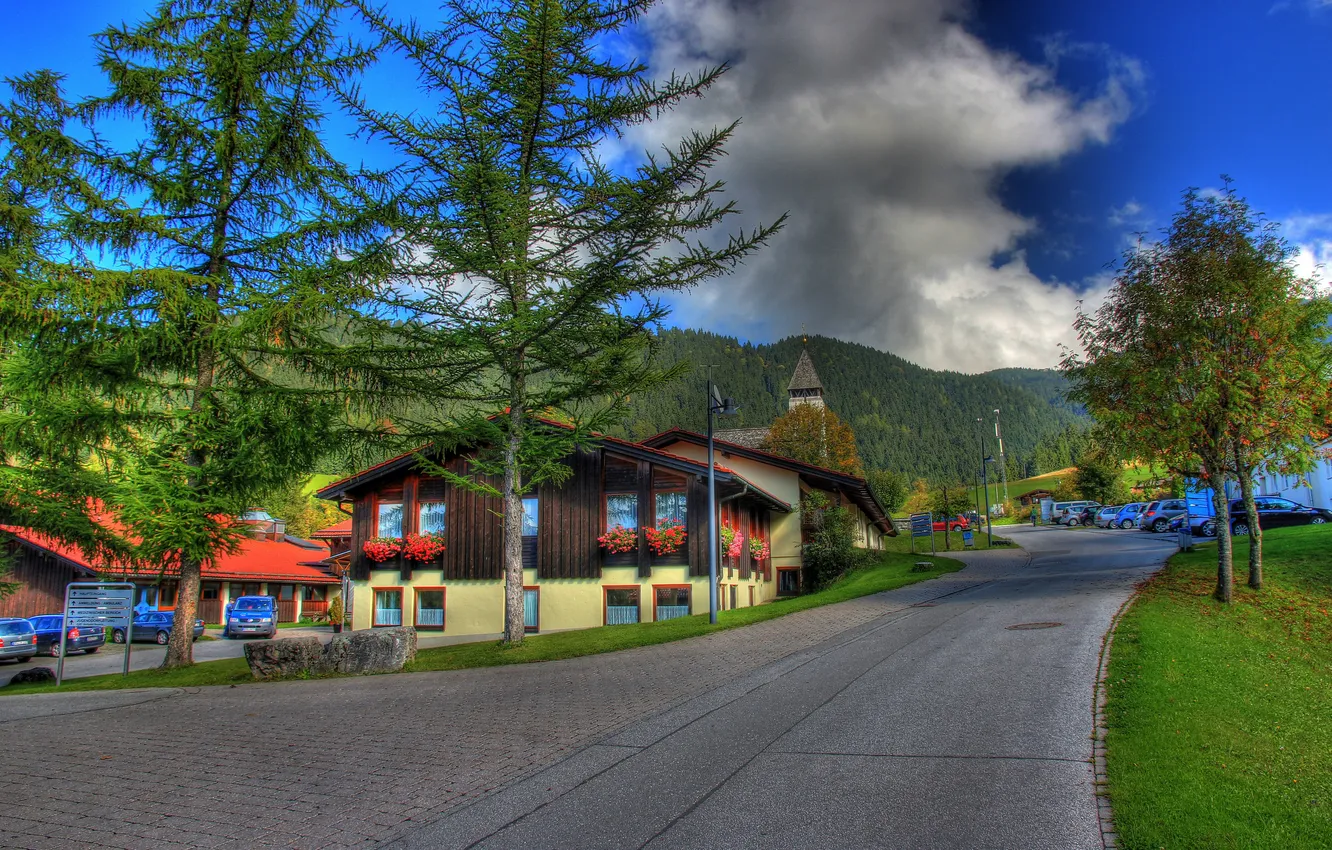 Фото обои деревья, машины, город, фото, улица, дома, Германия, Berchtesgaden