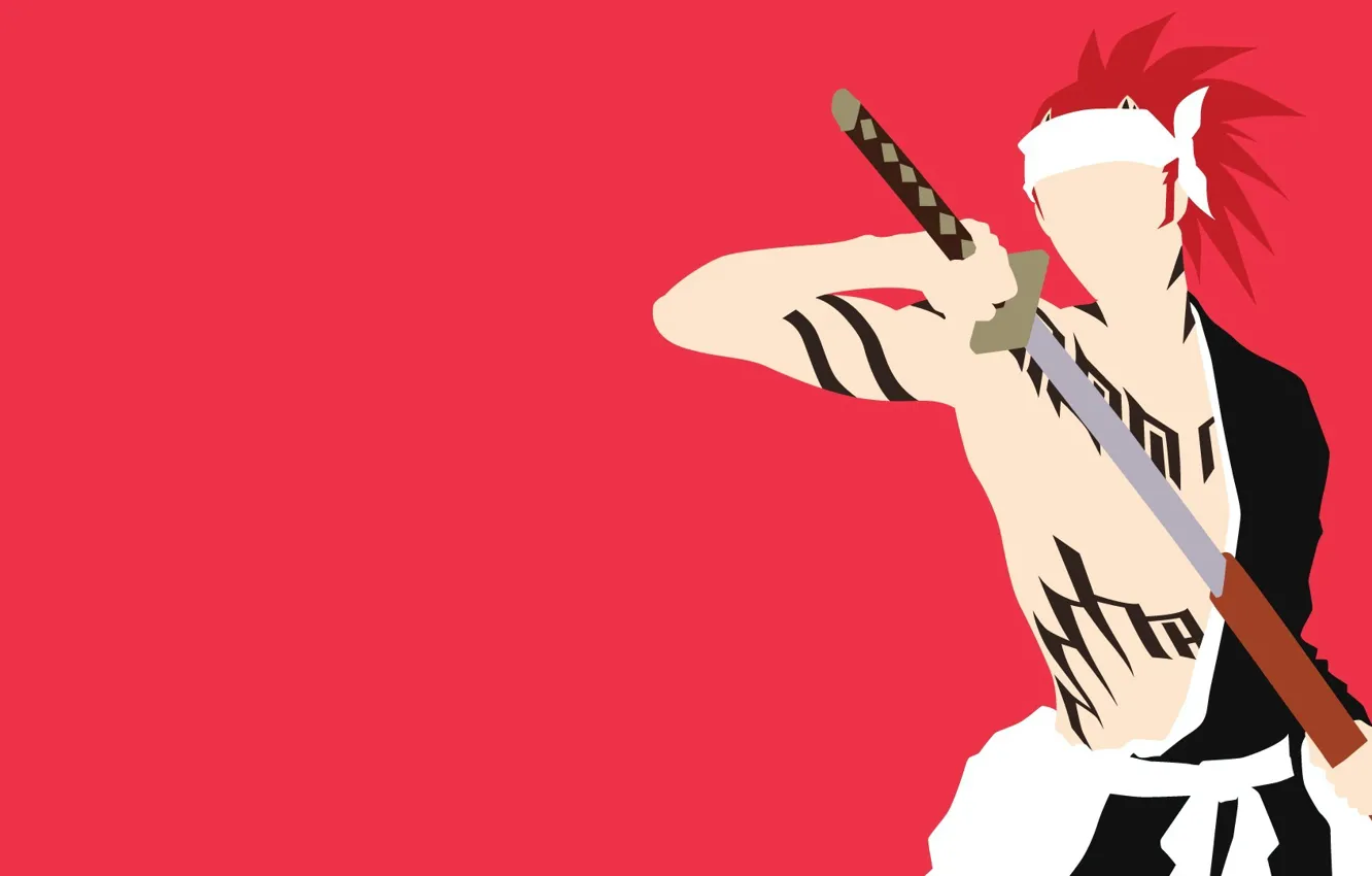 Фото обои sword, game, Bleach, red hair, anime, katana, man, tatoo