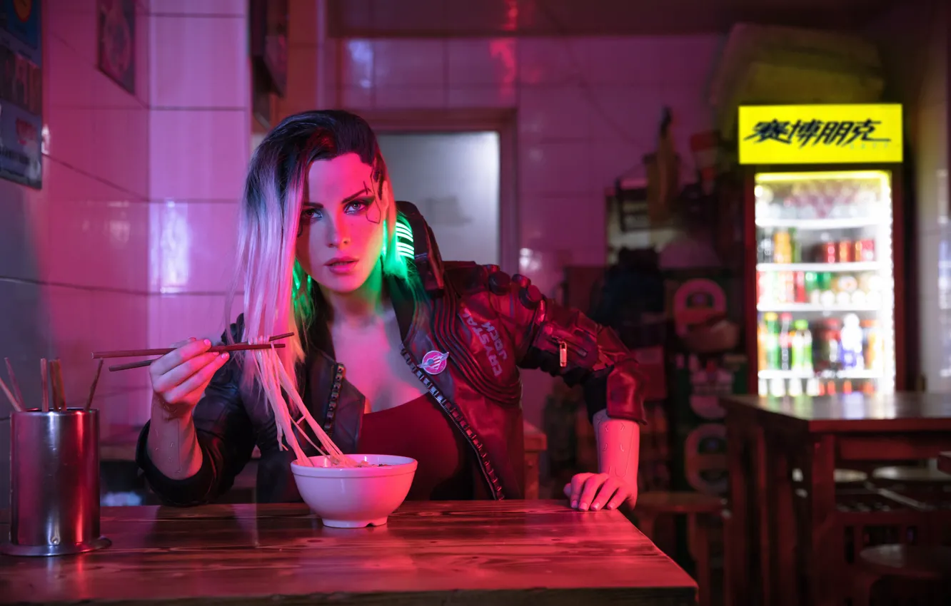 Фото обои food, cosplay, look, cyberpunk 2077, Irina Meier, Ирина Пирожникова