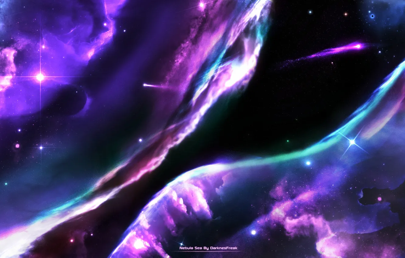 Фото обои космос, звезды, туманность, deviantart, Nebula Sea, DarknesFreak