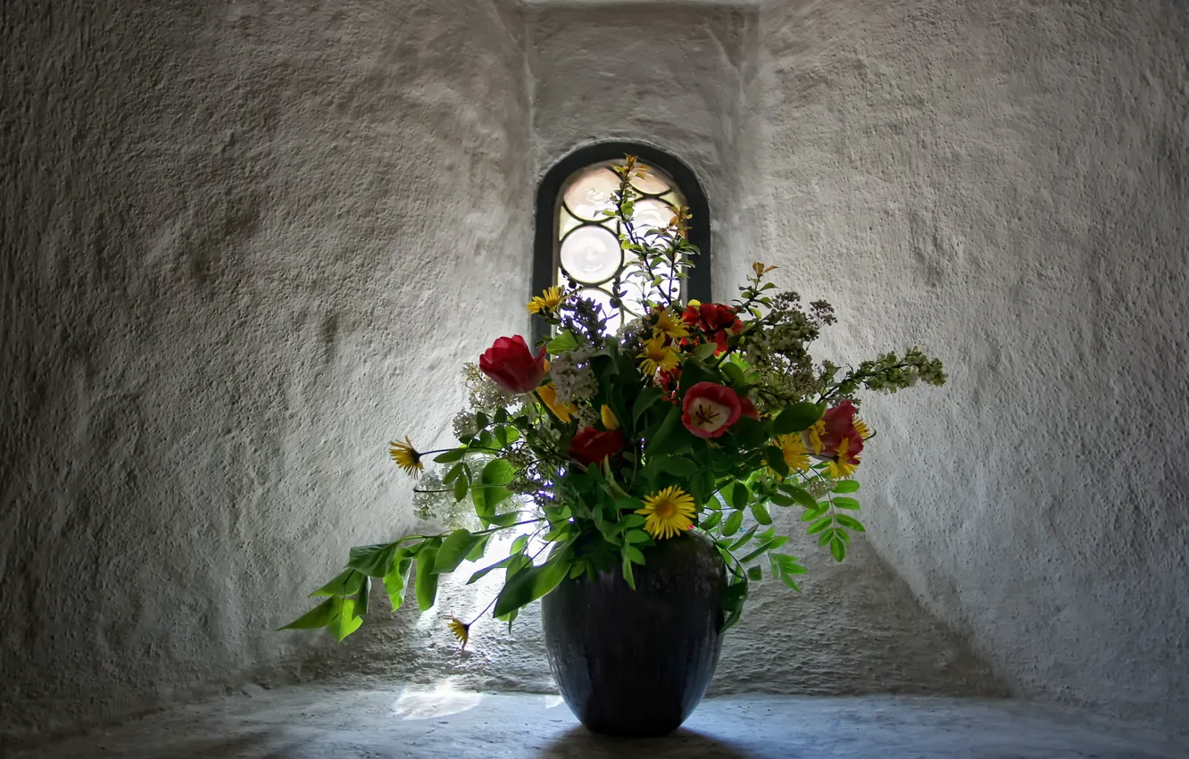Фото обои цветы, букет, окно