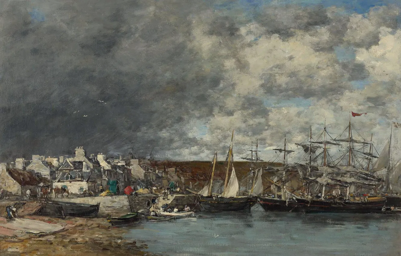 Фото обои корабль, картина, Эжен Буден, Eugene Boudin, Порт Камаре