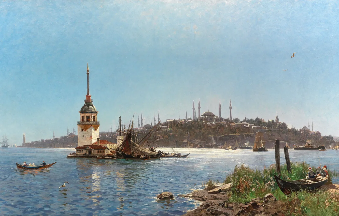 Фото обои German painter, немецкий живописец, Carl Saltzmann, Карл Зальцман, A view of Constantinople, Вид на Константинополь