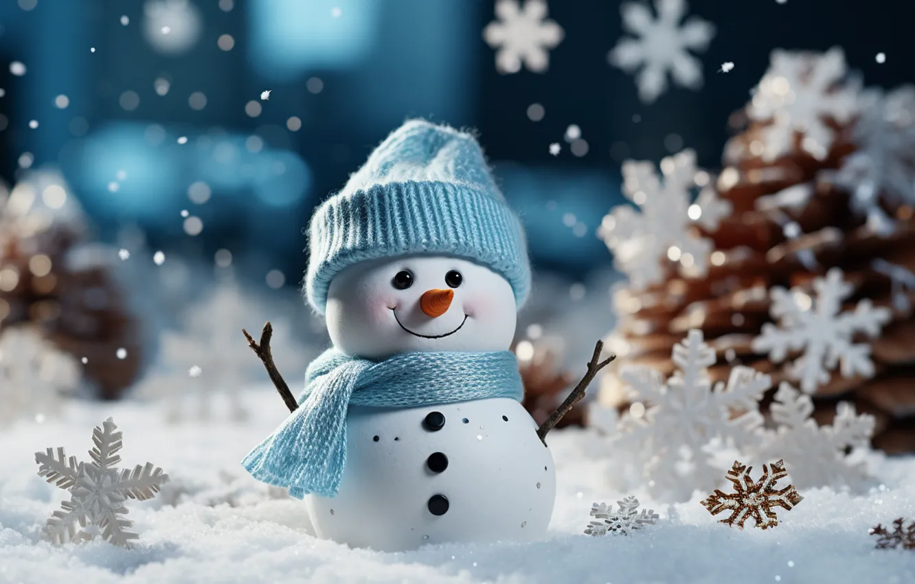 Фото обои зима, снег, Новый Год, Рождество, снеговик, happy, Christmas, night