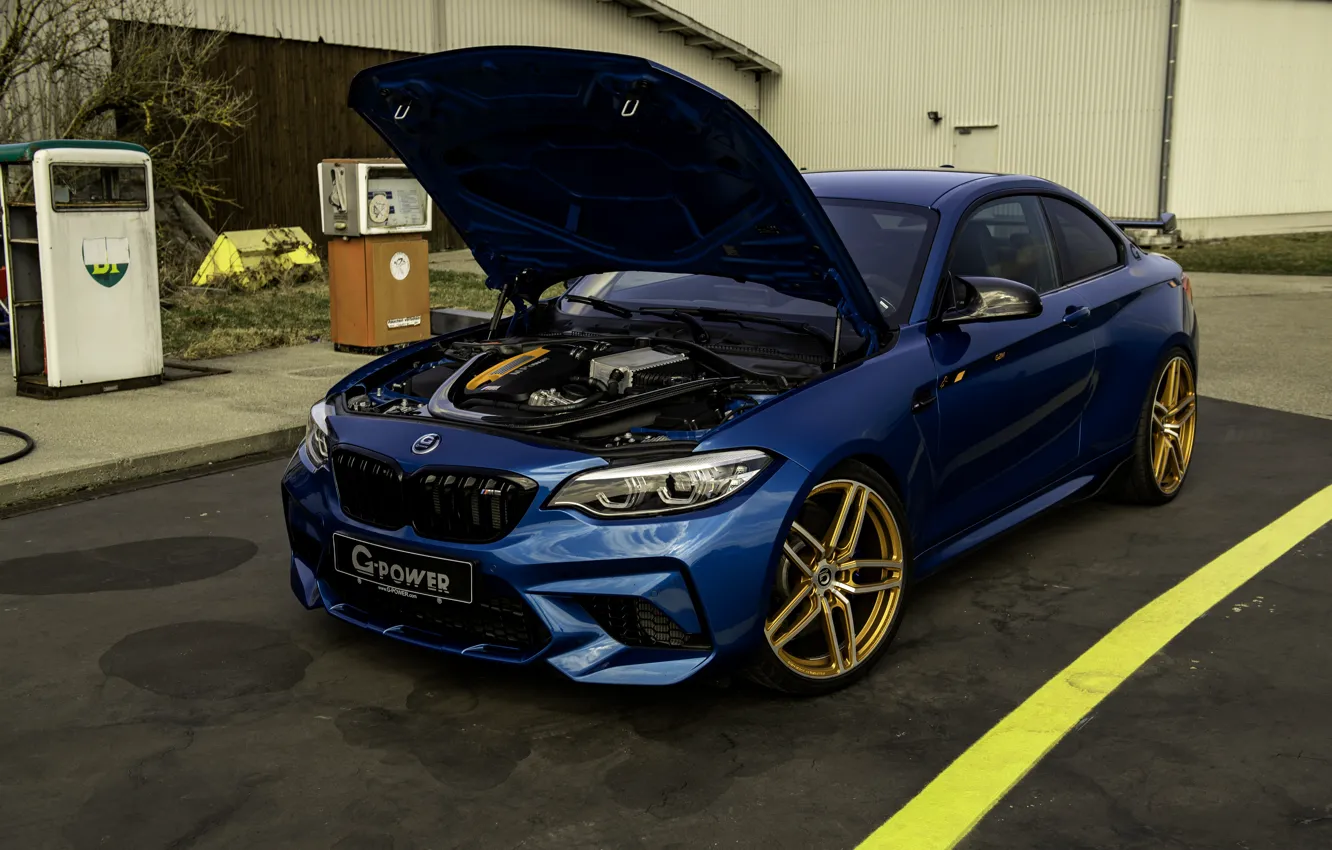 Фото обои синий, BMW, G-Power, под капотом, F87, M2, 2019, M2 Competition
