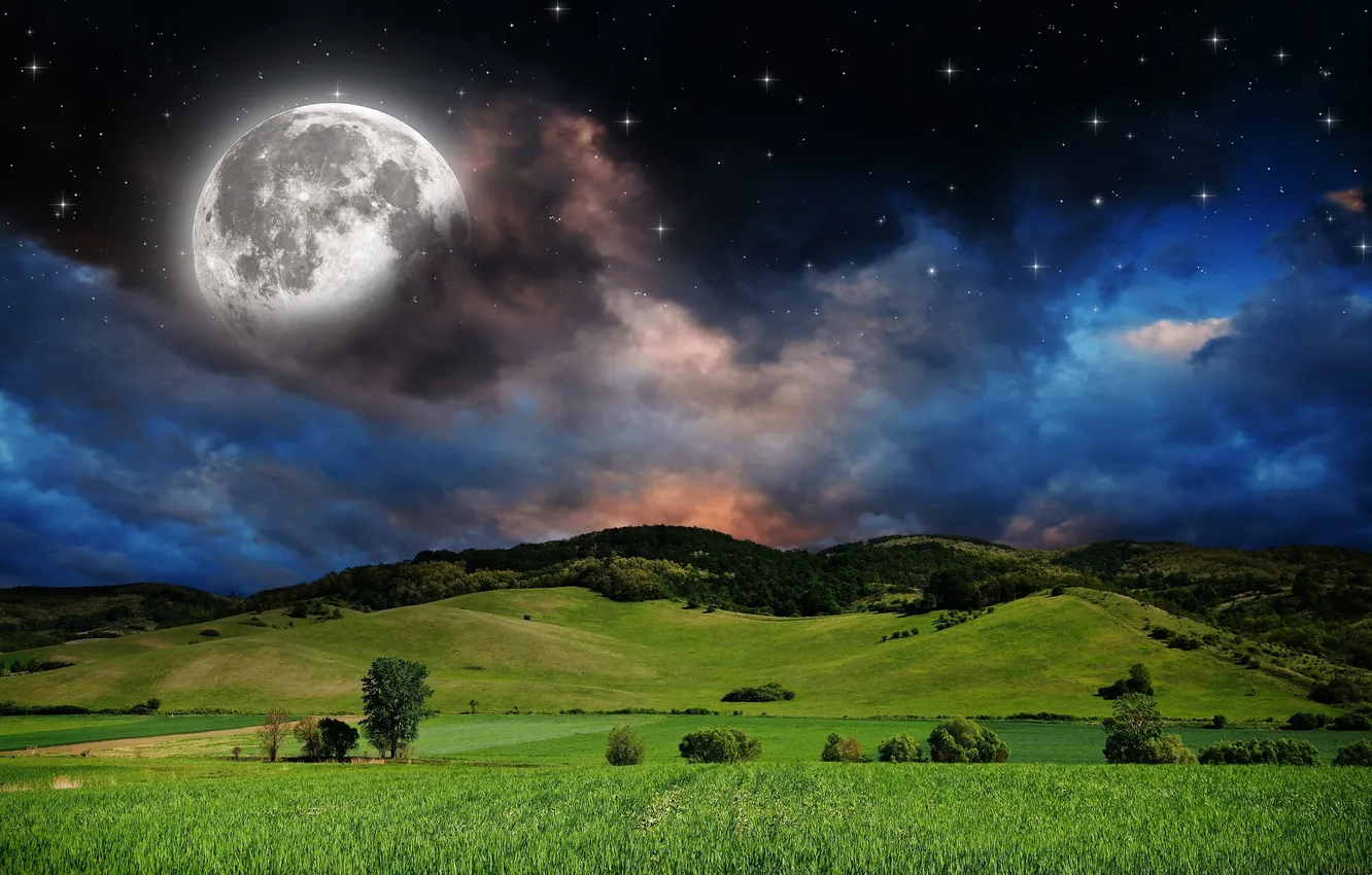 Фото обои nature, stele, Luna, noapte, imagini de fundal HD, cer