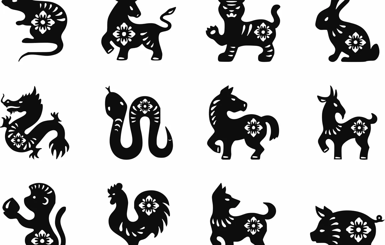Фото обои животные, рисунок, белый фон, фигурки, гороскоп, Китайский зодиак, Chinese Zodiac