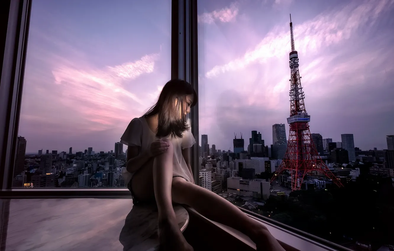 Фото обои девушка, ночь, город, одиночество