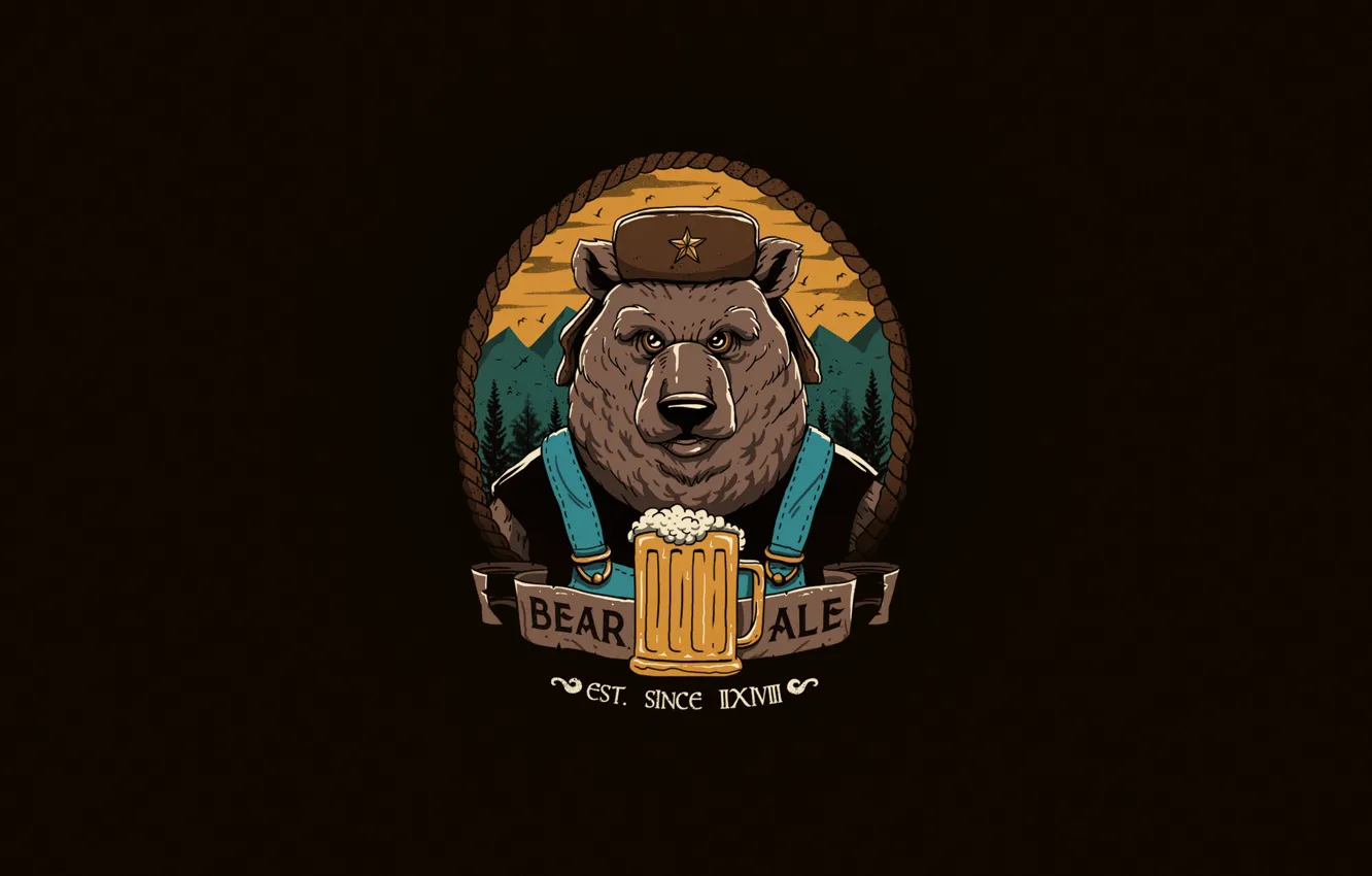 Фото обои Минимализм, Рисунок, Пиво, Медведь, Арт, Art, Bear, Beer