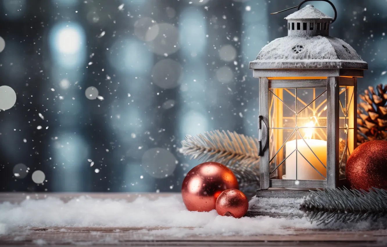 Фото обои зима, снег, ночь, Рождество, фонарь, Новый год, Christmas, night