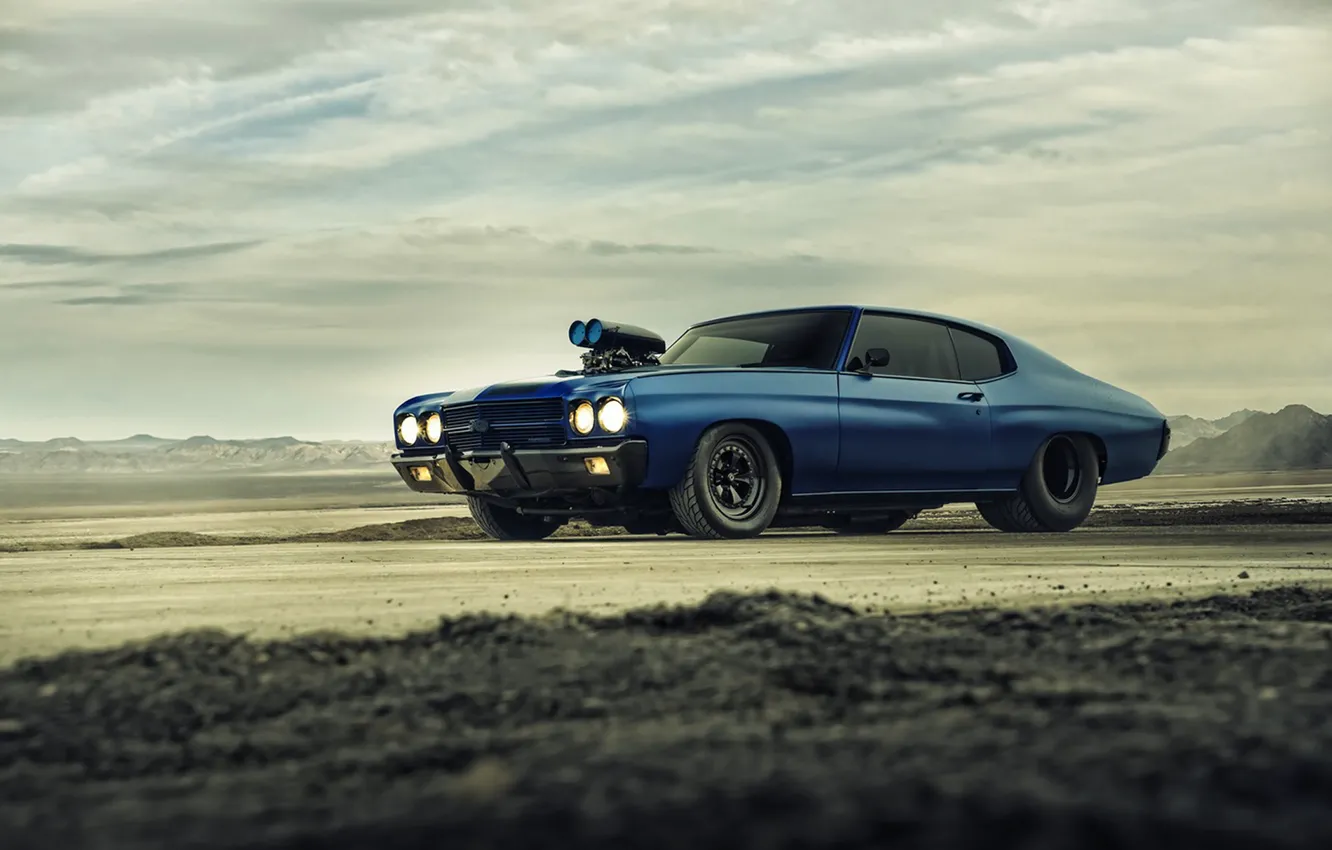 Фото обои Chevrolet, Muscle, Car, Blue, Front, 1970, Chevelle, Supercharger