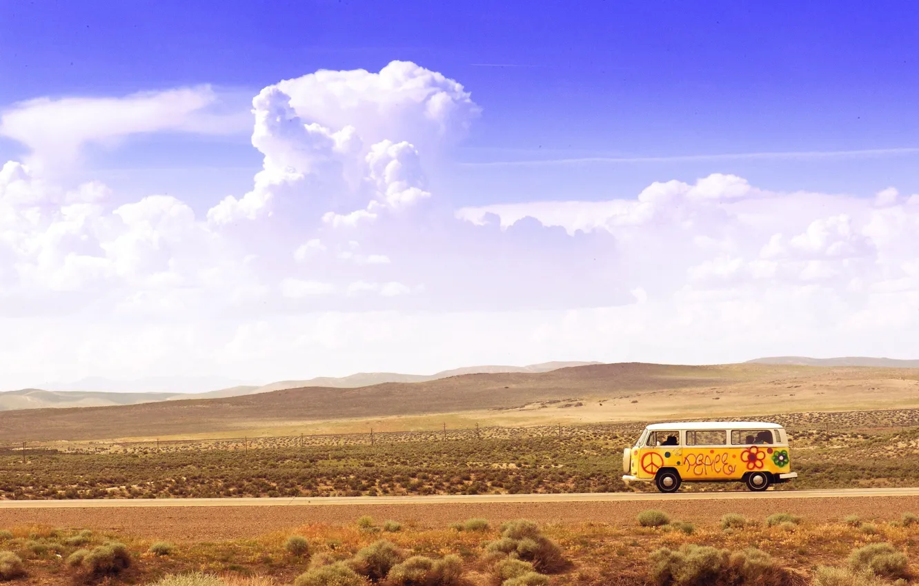 Фото обои Car, Clouds, Summer, Desert, Bus