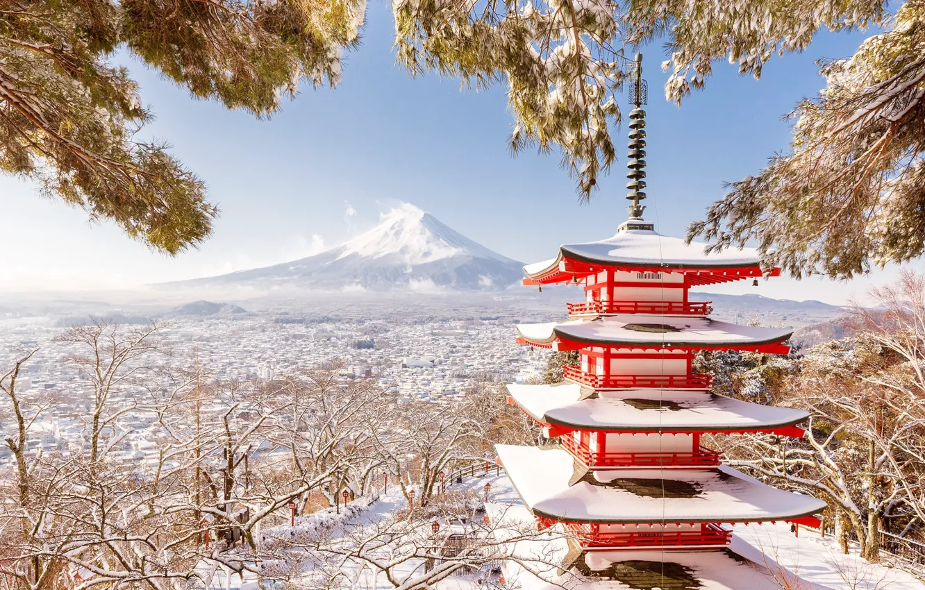 Фото обои зима, снег, пейзаж, храм