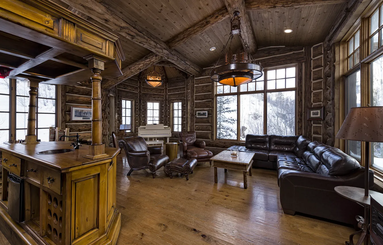 Фото обои wooden, living room, luxury, colorado, blue sky lodge