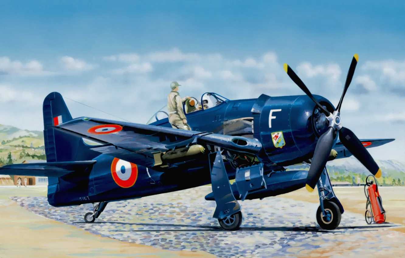 Фото обои fighter, war, art, airplane, painting, aviation, attacker, F8F Bearcat