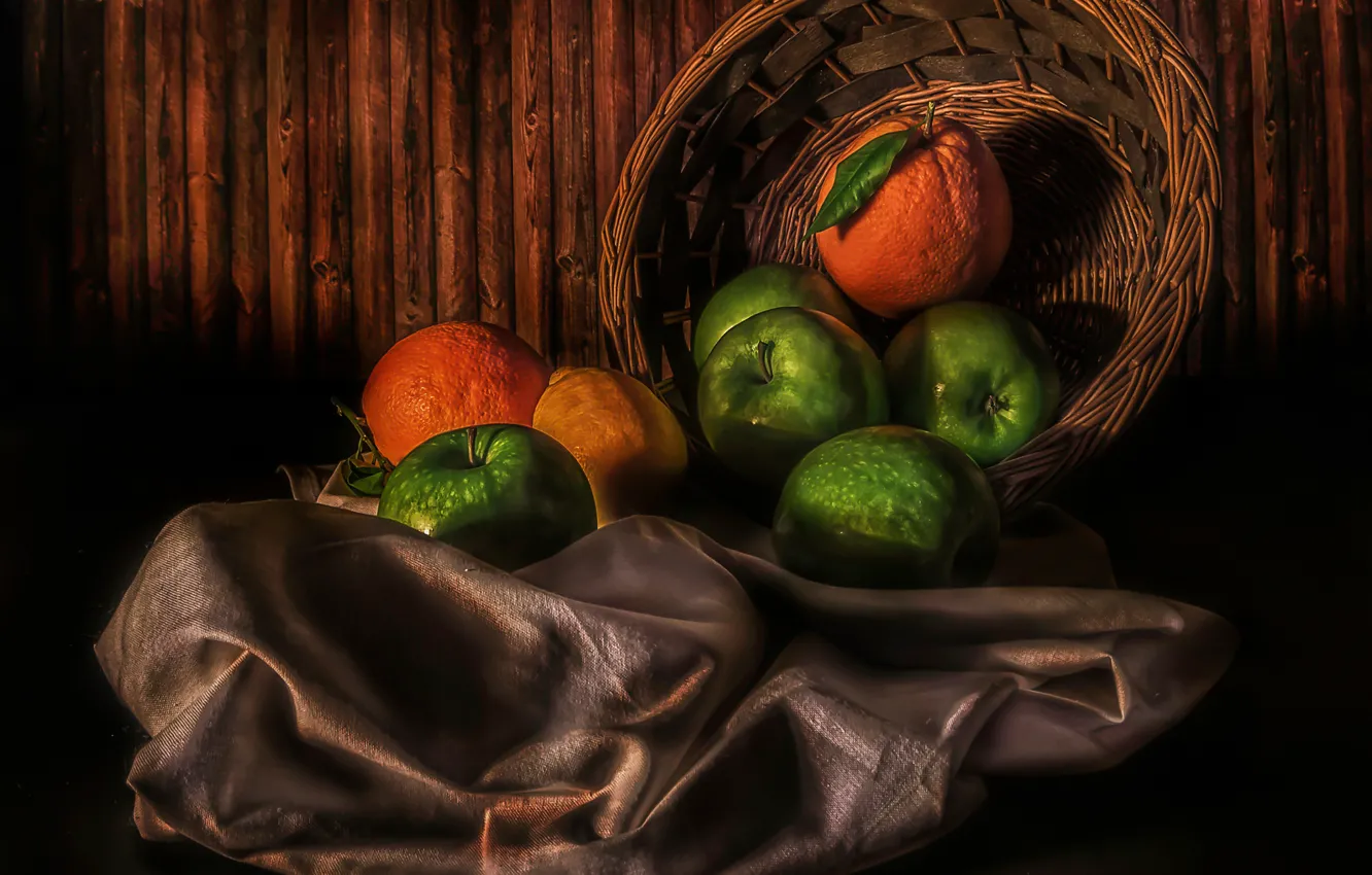 Фото обои лимон, яблоки, апельсины, Fruit basket