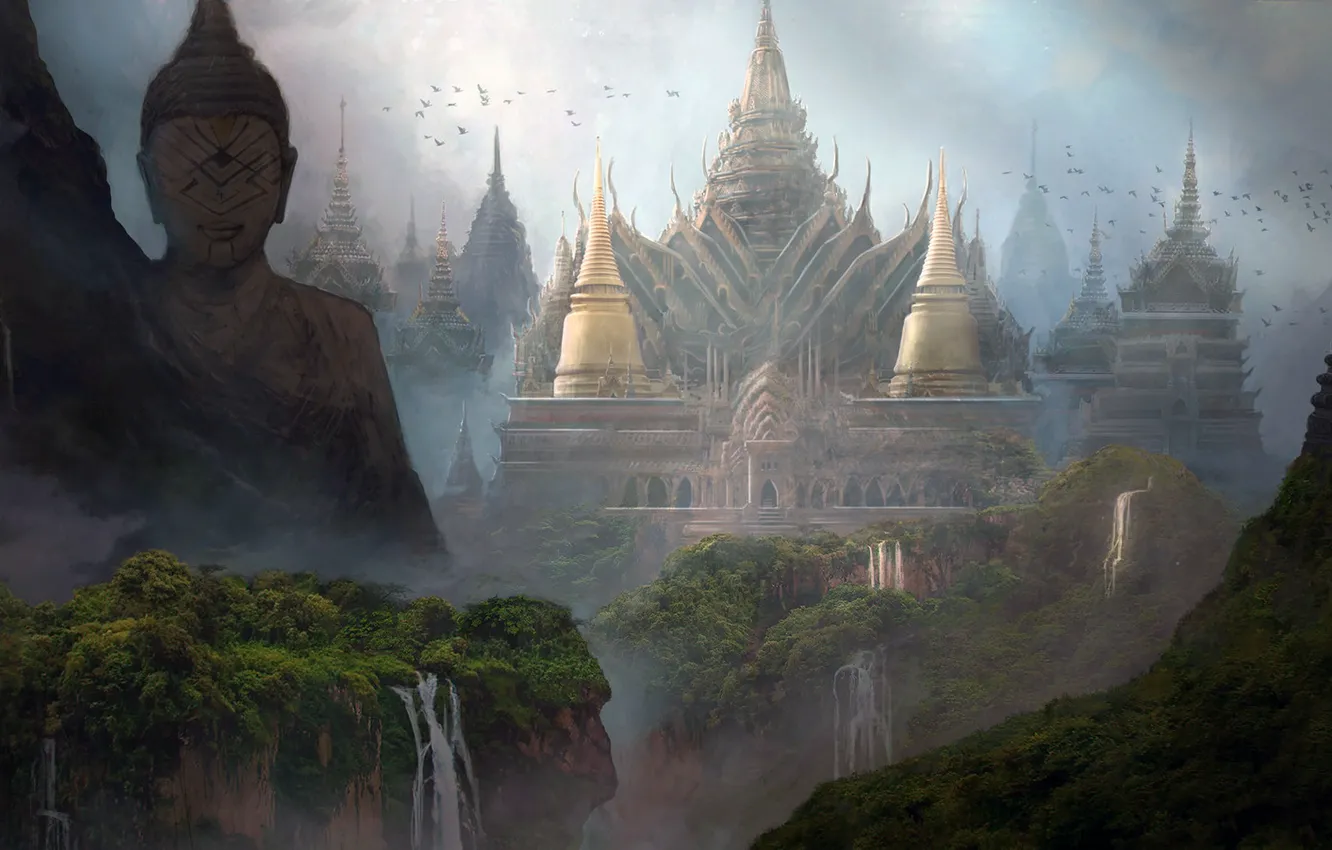 Фото обои город, буда, статуя, Joseph Diaz, будийский храм