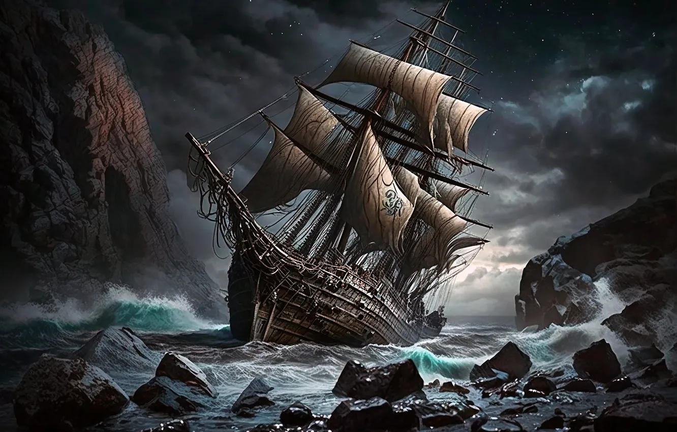 Фото обои корабль, парусник, фэнтези
