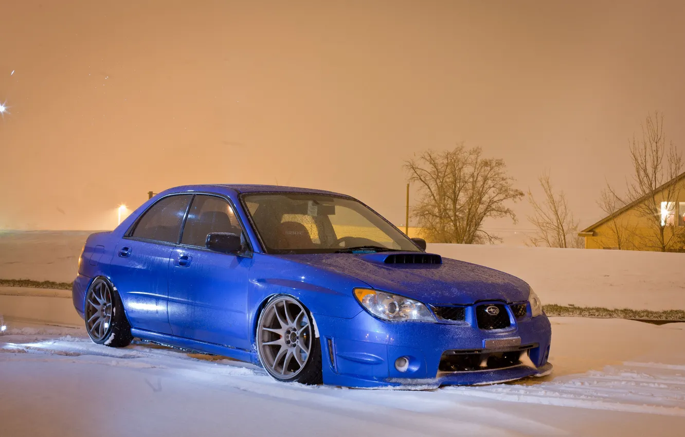 Фото обои зима, машина, снег, обои, Subaru, тачка, WRX, impreza