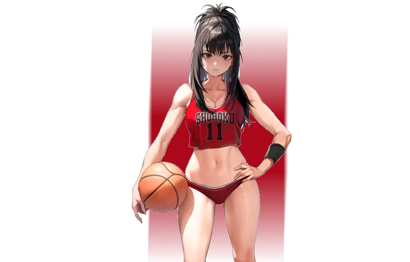 Фото обои girl, hot, sexy, wet, basketball, anime, pretty, ball