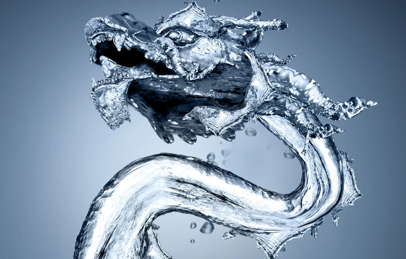 Фото обои вода, капли, дракон