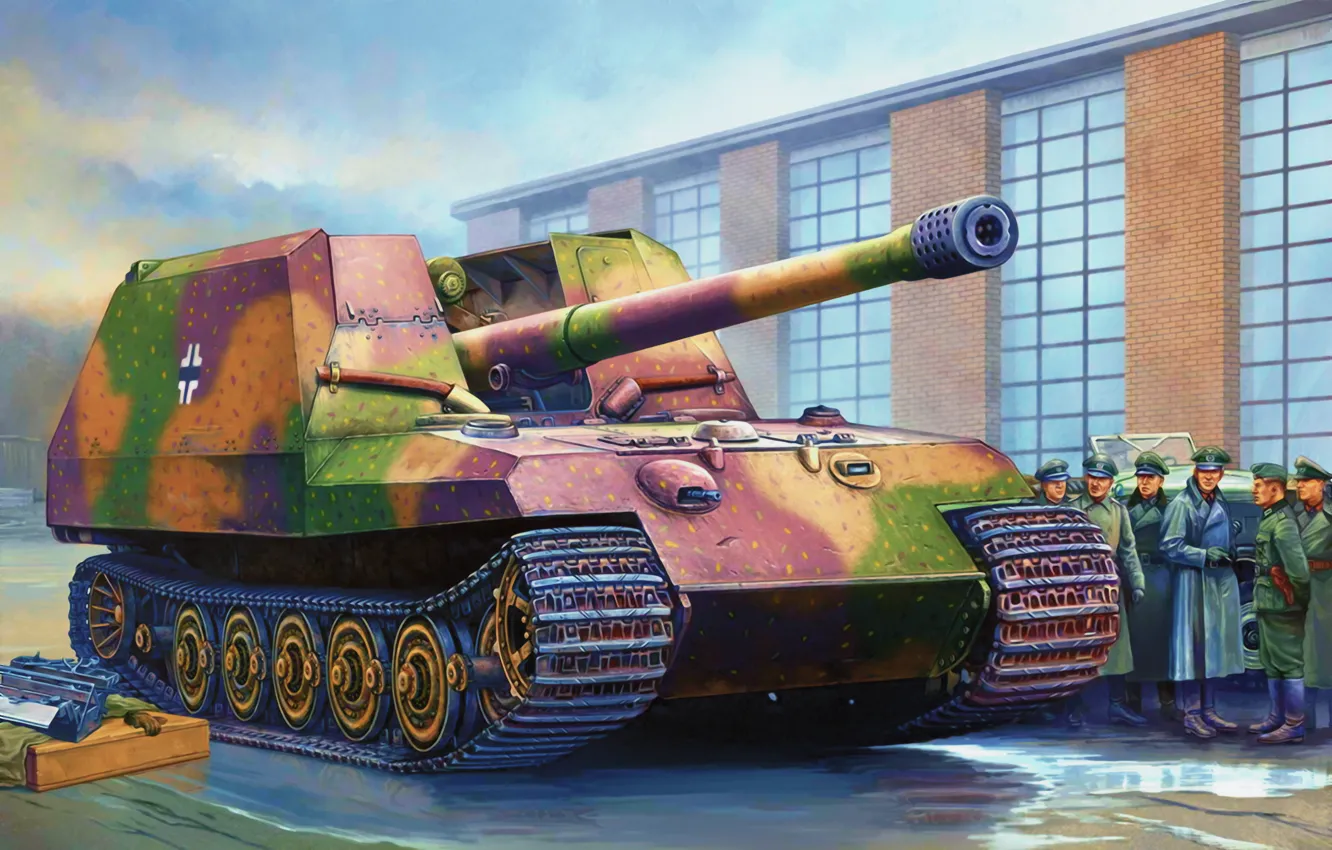 Фото обои war, art, painting, tank, ww2, GW -Tiger prototype