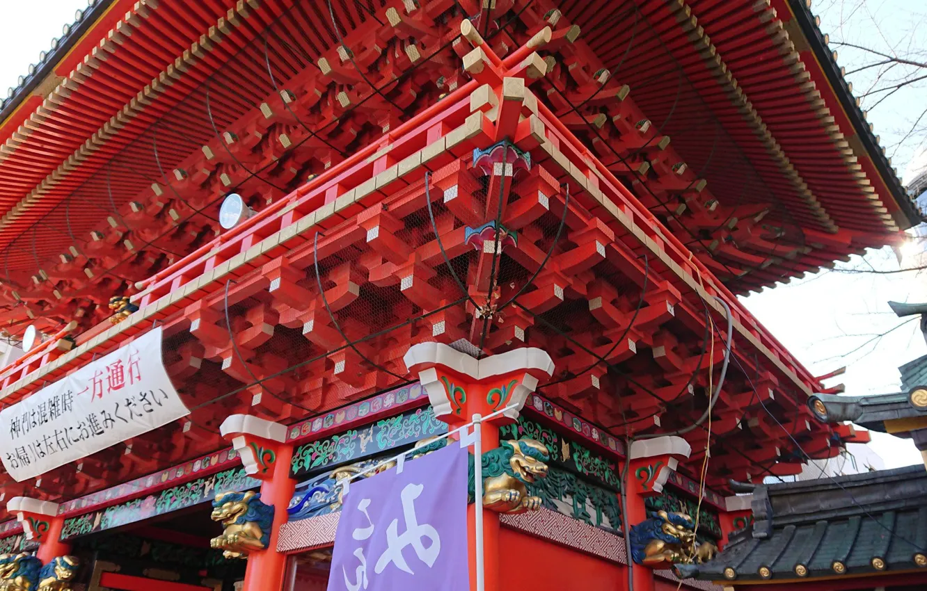 Фото обои храм, Tokyo, Japan, вид снизу