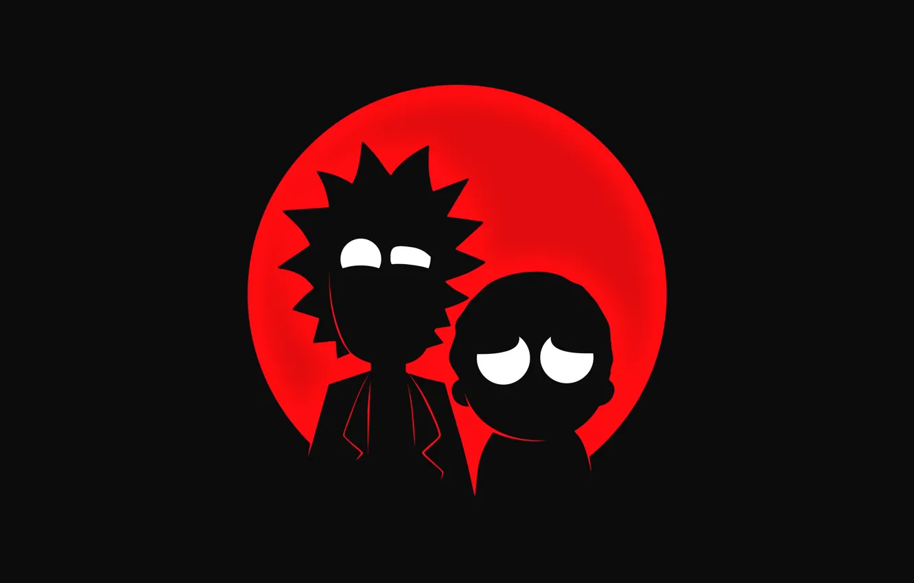 Фото обои силуэты, персонажи, красный круг, characters, Rick and Morty, Рик и Морти, silhouettes, animated series