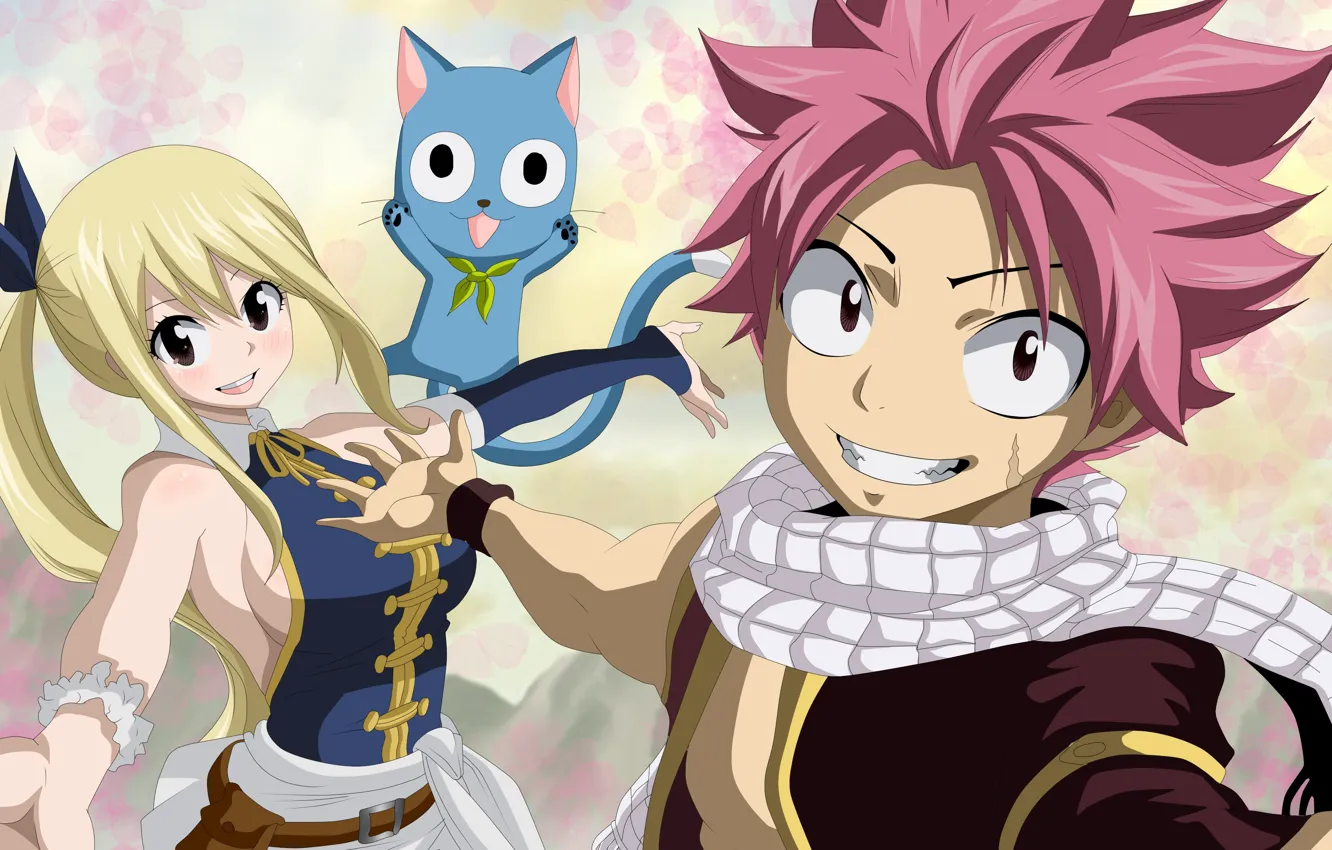 Фото обои аниме, арт, fairy tail, Нацу, Люси, Хвост феи
