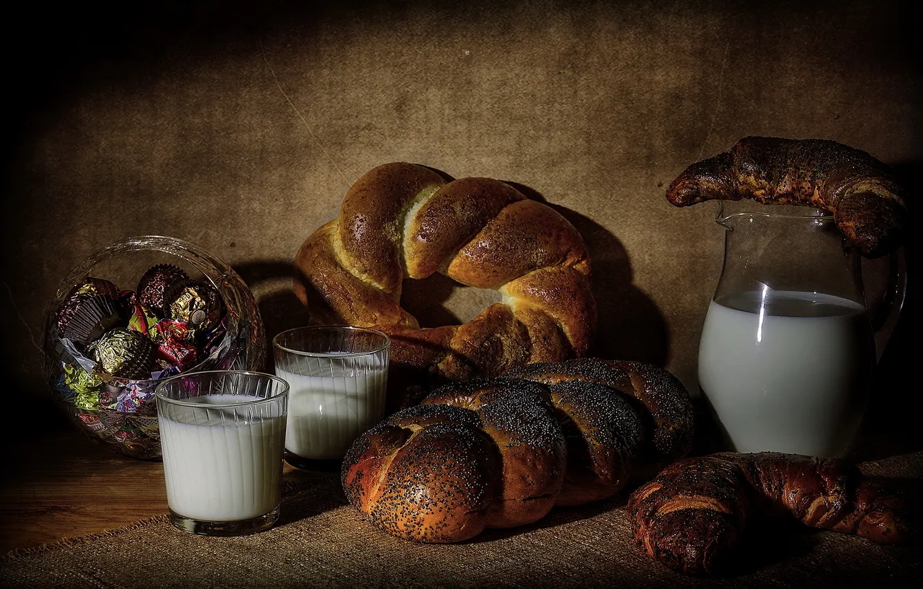 Фото обои еда, молоко, хлеб