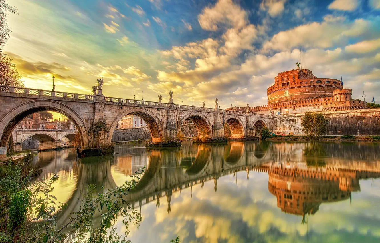 Фото обои мост, замок, Рим, Италия, Castel S'angelo