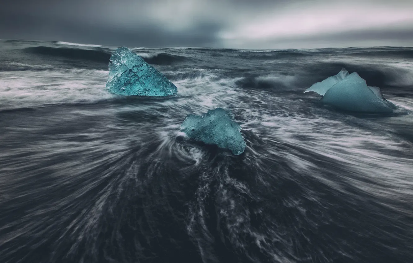 Фото обои море, волны, лёд