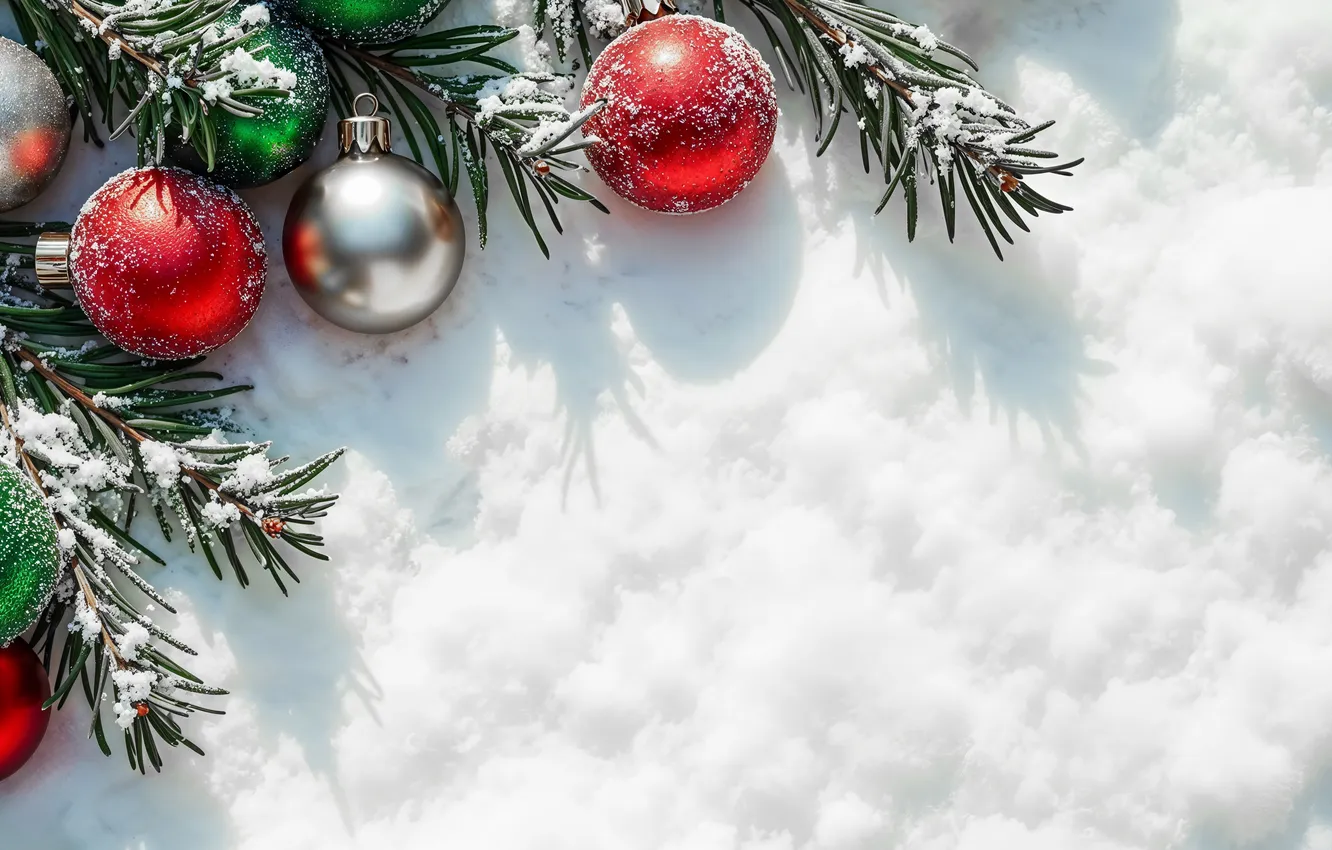 Фото обои снег, украшения, шары, Рождество, Новый год, new year, Christmas, balls