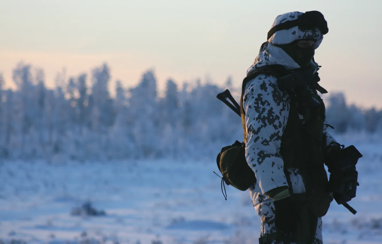 Фото обои зима, снег, оружие, солдат