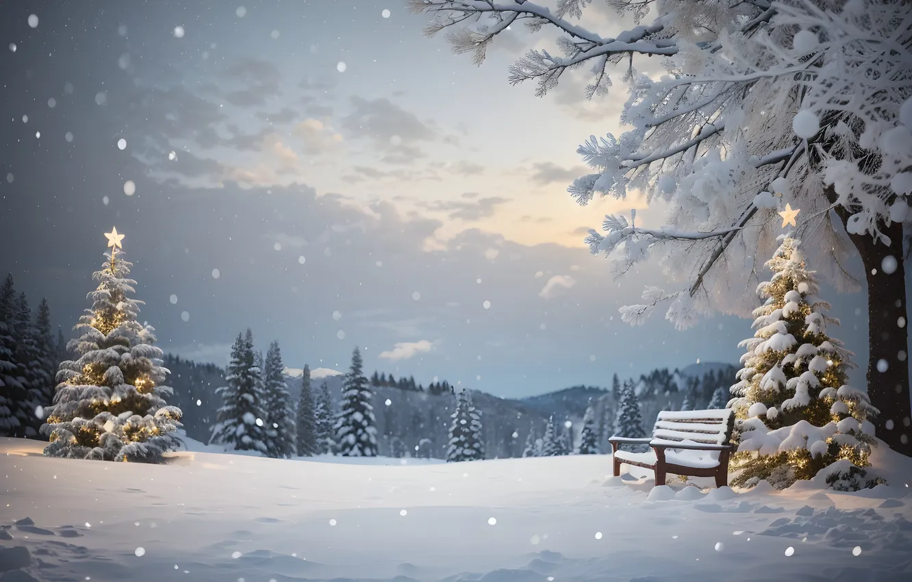 Фото обои зима, снег, елка, рождество, christmas, park, winter, snow