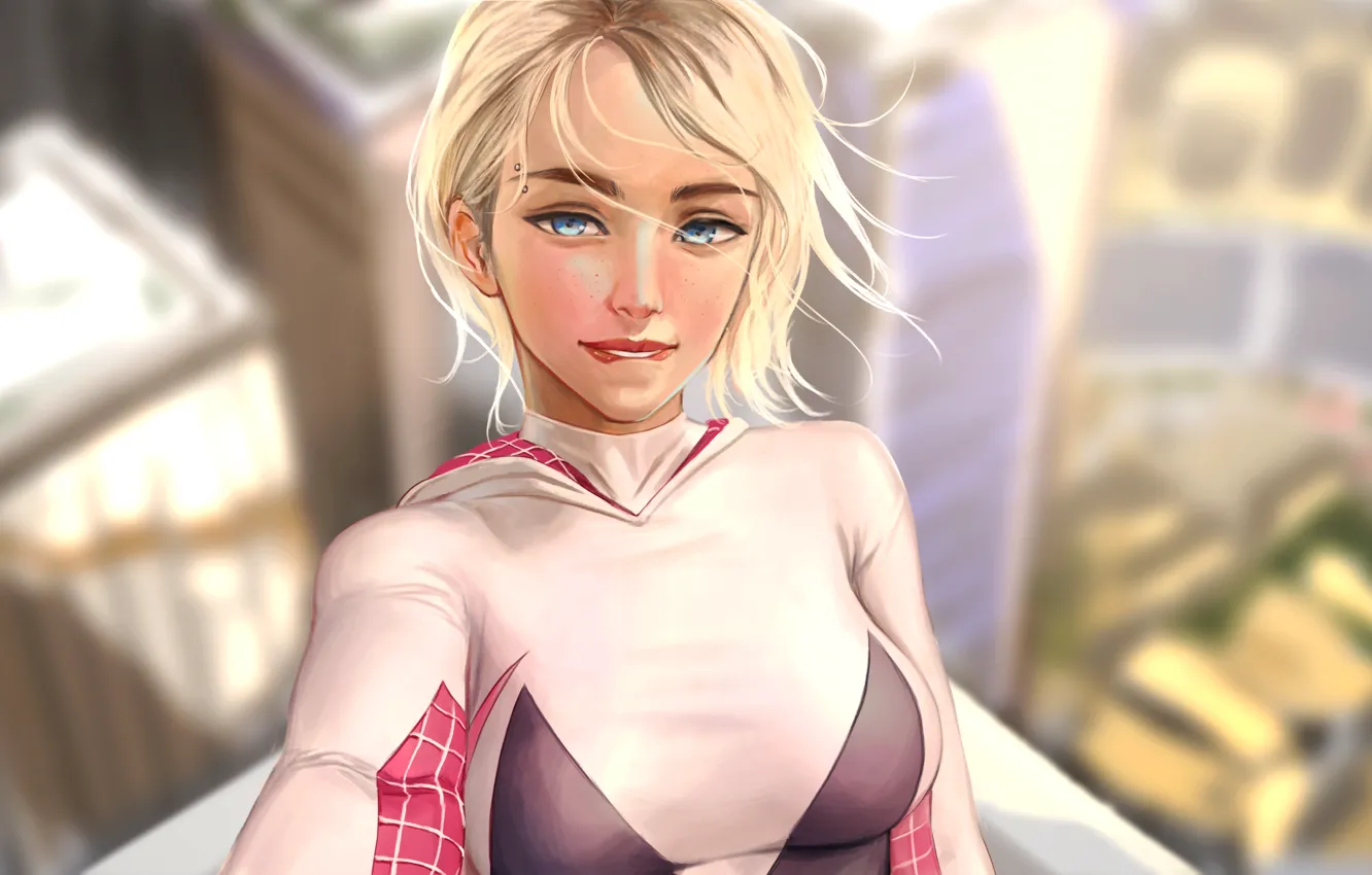 Фото обои animation, girl, look, blonde, Gwen Stacy, Spider-Woman